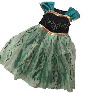 Girls Anna Inspired Princess Costume 5 Stretch Velvet Puff Skirt Green Dress